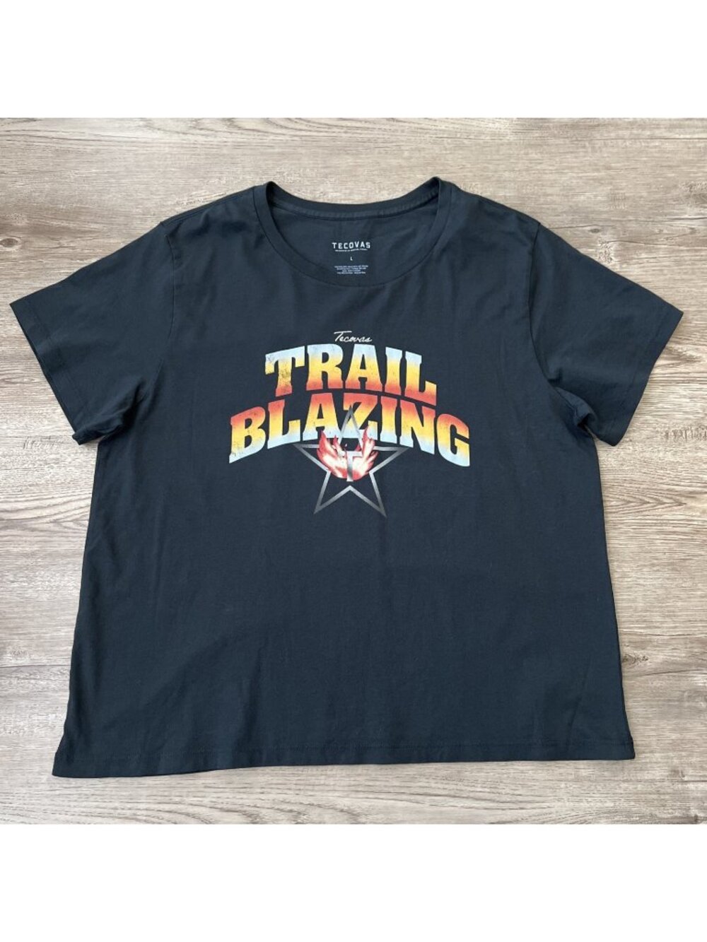Tecovas Trail Blazing Tee Womens L Onyx Black Pima Cotton Western Austin TX NWT